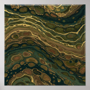 Smaragd & Goud: Vloeiende Abstracte Gemarmerde Tex Poster