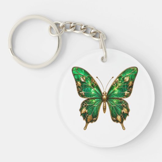 Smaragd Goudblad Wing Vlinder Sleutelhanger (Voorkant)