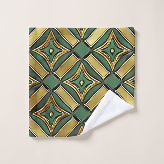 Smaragd & Gouden Art Deco Bad Handdoek (Wasdoekje)