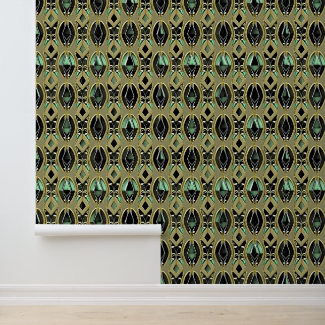 Smaragd & Gouden Art Deco Behang (Applicatie)