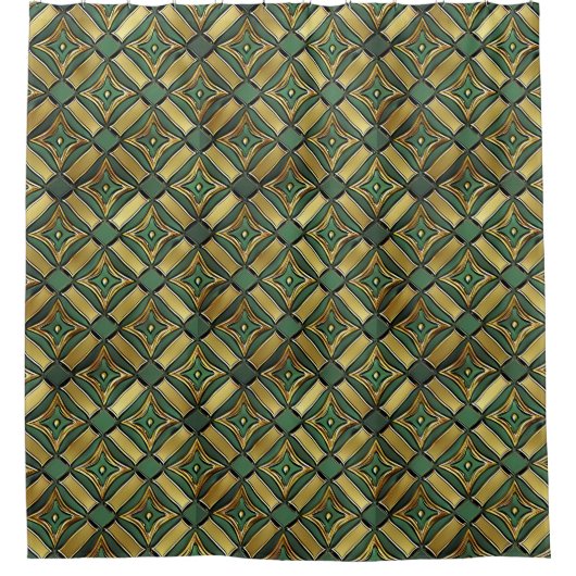 Smaragd & Gouden Art Deco Douchegordijn (Voorkant)