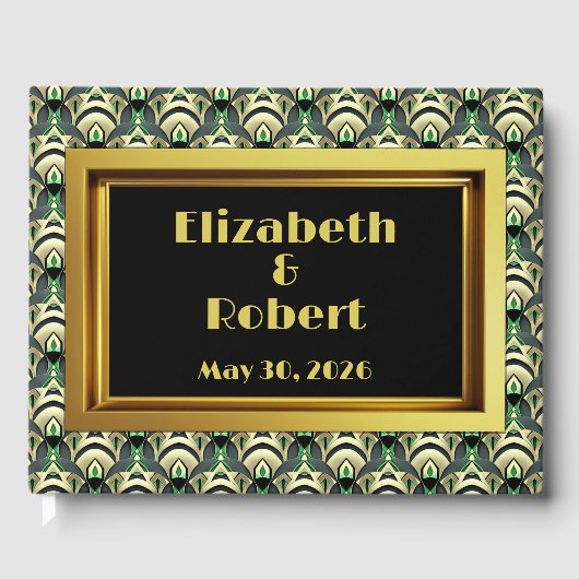 Smaragd & Gouden Art Deco Gastenboek (Voorkant)