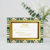 Smaragd & Gouden Art Deco RSVP Kaartje (Staand voorkant)