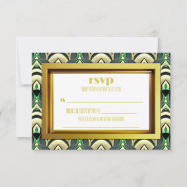 Smaragd & Gouden Art Deco RSVP Kaartje