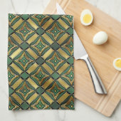 Smaragd & Gouden Art Deco Theedoek (Quarter Fold)