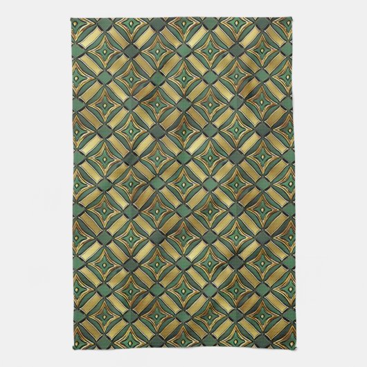 Smaragd & Gouden Art Deco Theedoek (Verticaal)