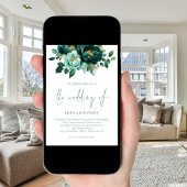 Smaragd gouden bloemen foto QR code bruiloft Kaart