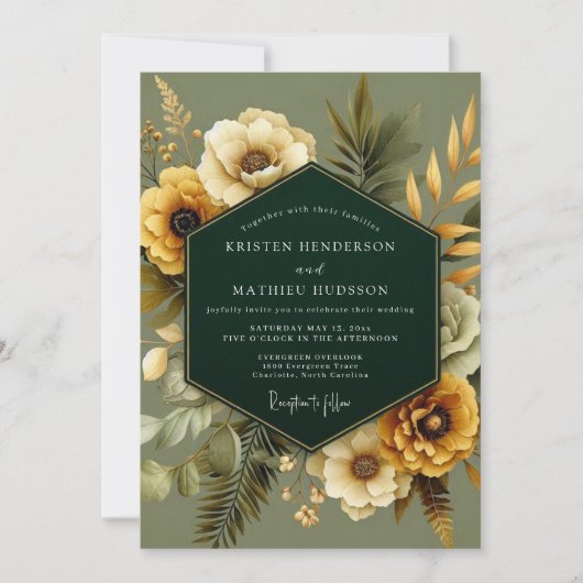 Smaragd Gouden Botanische Bruiloft Kaart (Voorkant)
