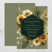 Smaragd Gouden Botanische Bruiloft Kaart (Voorkant / Achterkant)