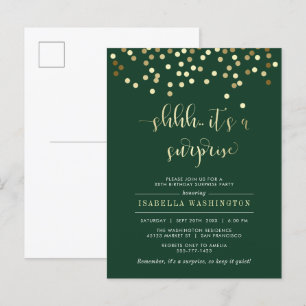 Smaragd & Gouden Confetti Verrassingsverjaardagsfe Uitnodiging Briefkaart