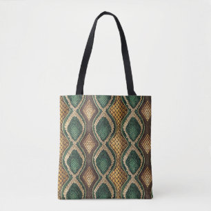 Smaragd & Gouden Diamant Slangenhuid Patroon Desig Tote Bag