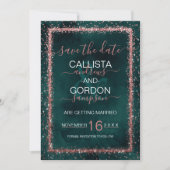 Smaragd Gouden Glitter Confetti Bruiloft Save The Date (Voorkant)