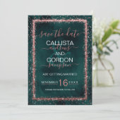 Smaragd Gouden Glitter Confetti Bruiloft Save The Date (Staand voorkant)