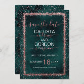 Smaragd Gouden Glitter Confetti Bruiloft Save The Date (Voorkant / Achterkant)