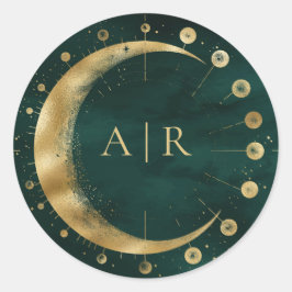 Smaragd Gouden Halve Maan Bruiloft Envelop Afdicht Ronde Sticker