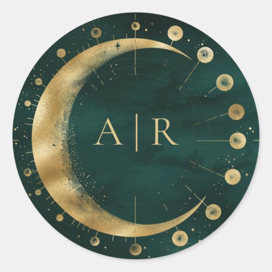 Smaragd Gouden Halve Maan Bruiloft Envelop Afdicht Ronde Sticker (Voorkant)