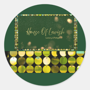Smaragd Gouden Pailletten Klassieke Ronde Sticker