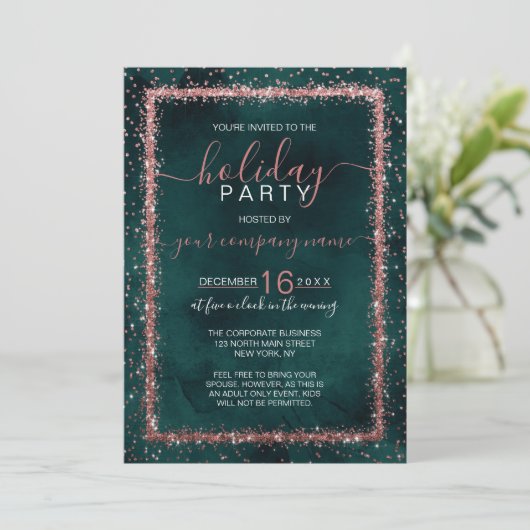 Smaragd Gouden Roze Confetti Bedrijfs Kerstfeest Kaart (Staand voorkant)