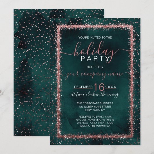 Smaragd Gouden Roze Confetti Bedrijfs Kerstfeest Kaart (Voorkant / Achterkant)