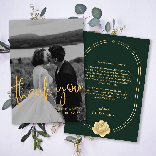 Smaragd Gouden Script Moderne Foto Bedankkaart Aankondiging