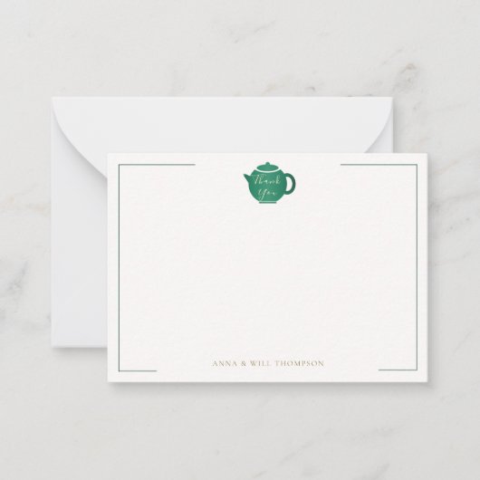 Smaragd Gouden Theepot Elegant Bruiloft Paar Notitiekaartje (Voorkant)