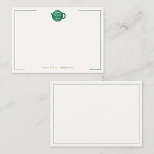 Smaragd Gouden Theepot Elegant Bruiloft Paar Notitiekaartje
