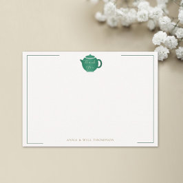 Smaragd Gouden Theepot Elegante Bruiloft Bruids Bedankkaart