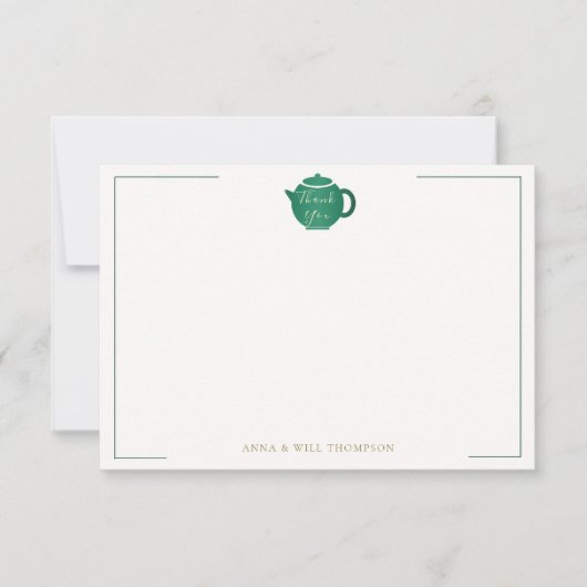 Smaragd Gouden Theepot Elegante Bruiloft Bruids Bedankkaart (Voorkant)