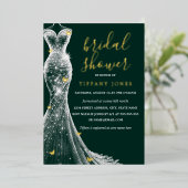 Smaragd gouden vlinder jurk Vrijgezellenfeest Folie Uitnodiging (Staand Voorkant)