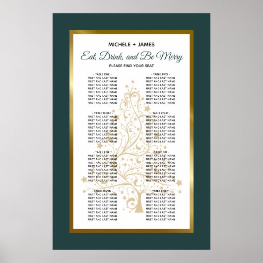Smaragd Gouden Winter Bruiloft Zitplaatskaart Poster (Voorkant)