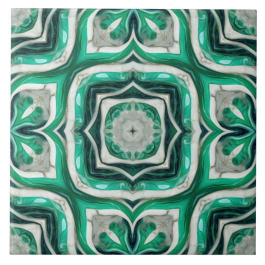 Smaragd Groen Arabesk Patroon Tegeltje (Voorkant)
