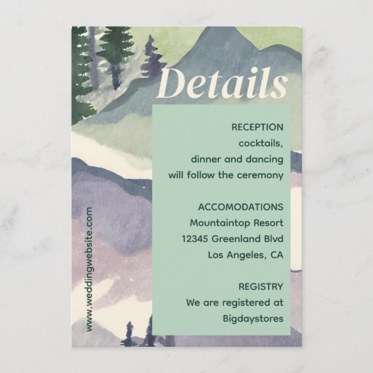 Smaragd groen bergbos rustieke bruiloft informatiekaartje (Voorkant)