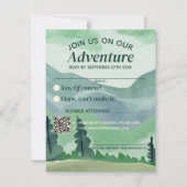 Smaragd groen bergden QR code bruiloft RSVP Kaartje (Voorkant)