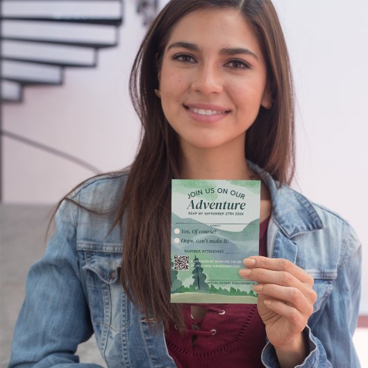 Smaragd groen bergden QR code bruiloft RSVP Kaartje