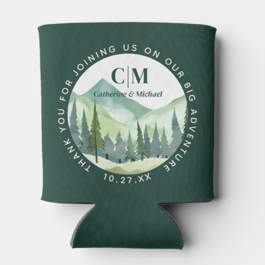 Smaragd groen bergden rustieke bruiloft blikjeskoeler (Achterkant)