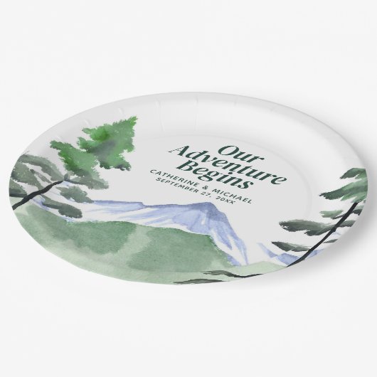 Smaragd groen bergden rustieke bruiloft papieren bordje (Gekanteld)