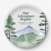 Smaragd groen bergden rustieke bruiloft papieren bordje (Voorkant)