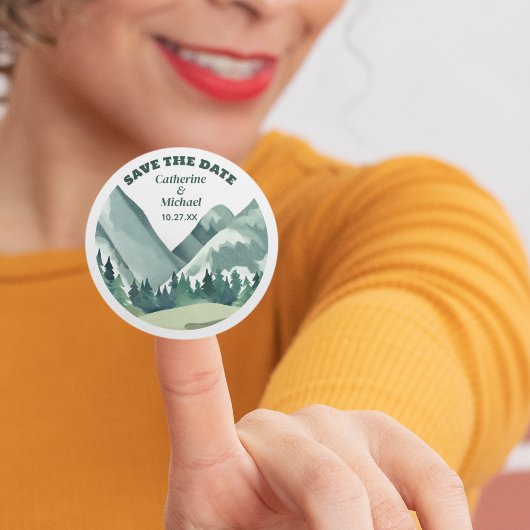 Smaragd groen bergden rustieke bruiloft ronde sticker