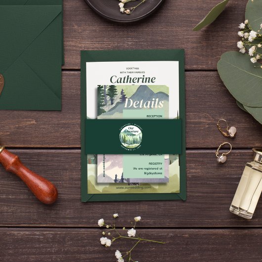 Smaragd groen bergden rustieke bruiloft uitnodigingen wikkel
