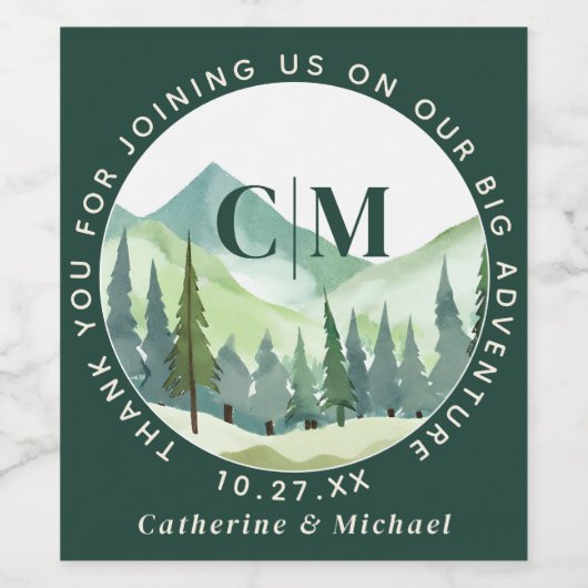 Smaragd groen bergden rustieke bruiloft wijn etiket (Enkel label)