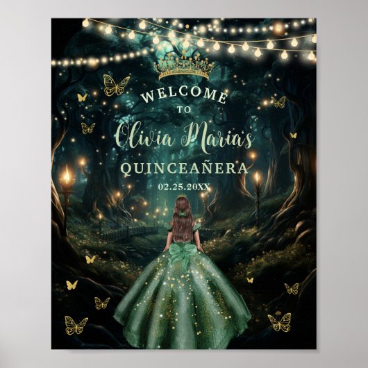 Smaragd Groen Betoverd Bos Quinceañera Welkom Poster (Voorkant)