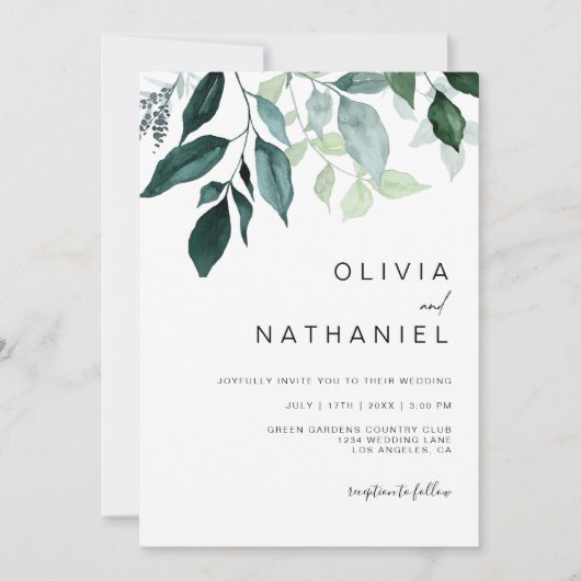 Smaragd groen blad bladeren botanische bruiloft kaart (Voorkant)
