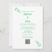 Smaragd Groen Blad Script Wit QR Code Bruiloft Kaart (Voorkant)