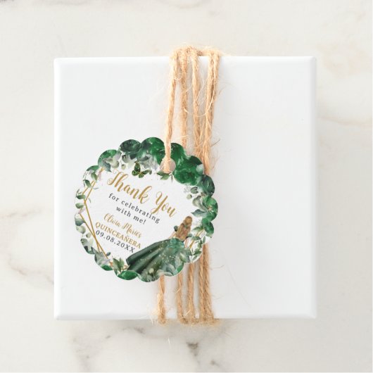 Smaragd Groen Bloemen Blond Prinses Quinceañera Bedankjes Labels (In situ)