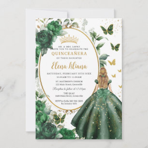 Smaragd Groen Bloemen Blond Prinses Quinceañera Kaart