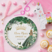 Smaragd Groen Bloemen Blond Prinses Zoet Zestien Papieren Bordje (Feest)