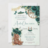 Smaragd Groen Bloemen Charro Cowgirl Quinceanera Kaart (Voorkant)