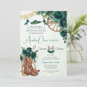 Smaragd Groen Bloemen Charro Cowgirl Quinceanera Kaart (Staand voorkant)
