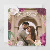 Smaragd Groen Bloemen Foto Bruiloft Save the date Kaart (Voorkant)