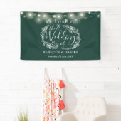 Smaragd Groen Bloemen Garland Script Bruiloft Spandoek (Insitu)